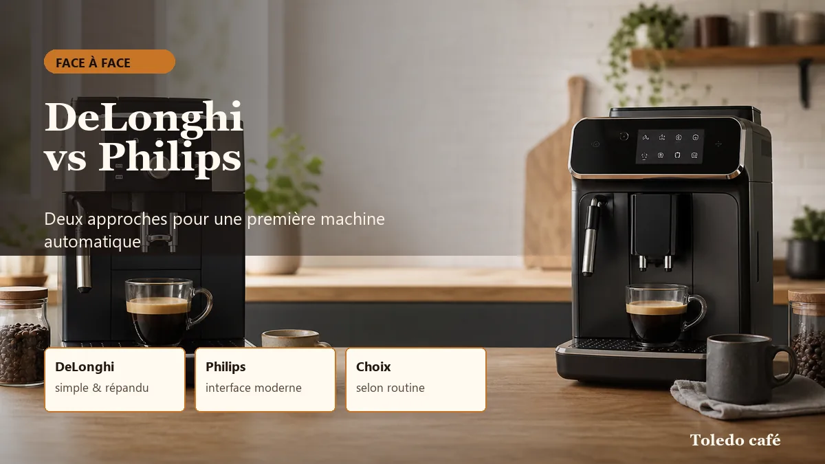 Comparatif éditorial DeLonghi vs Philips pour une première machine à café automatique
