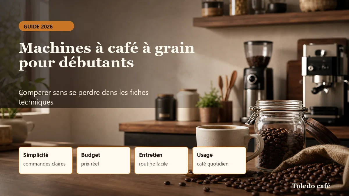 Comparatif éditorial de machines à café à grain pour débutants avec critères simplicité, budget, entretien et usage