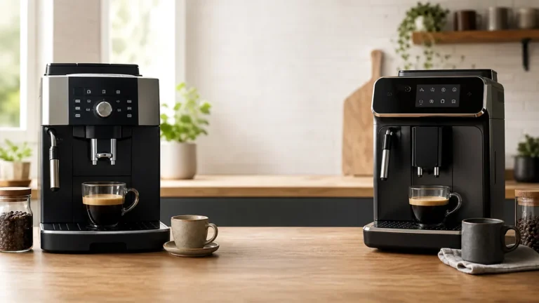 Deux machines à café automatiques génériques côte à côte pour un comparatif débutant