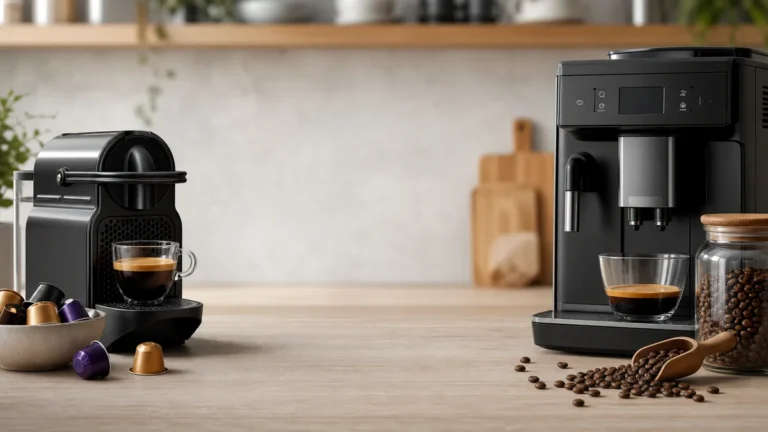 Comparaison visuelle entre capsules et café en grains sans marque visible